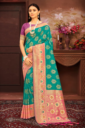 Seafoam Blue Banarasi Saree