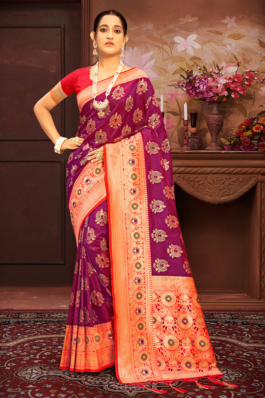 Divine Wine Banarasi Saree