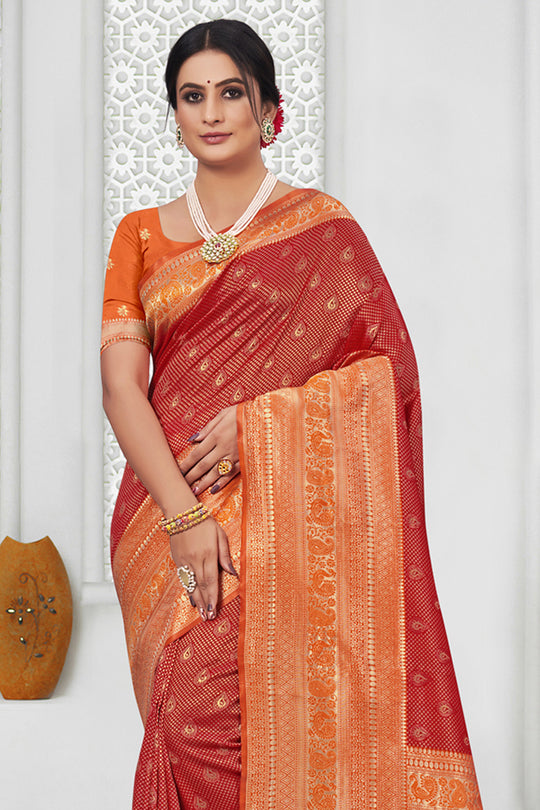 Red And Orange Silk Saree