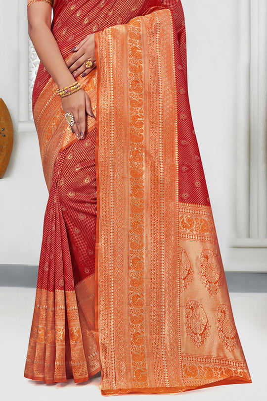 Red And Orange Silk Saree