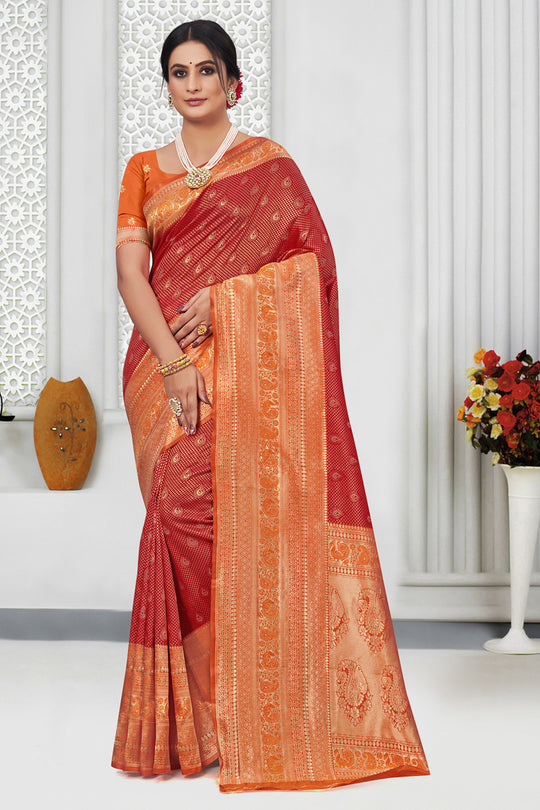 Red And Orange Silk Saree