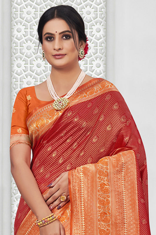 Red And Orange Silk Saree