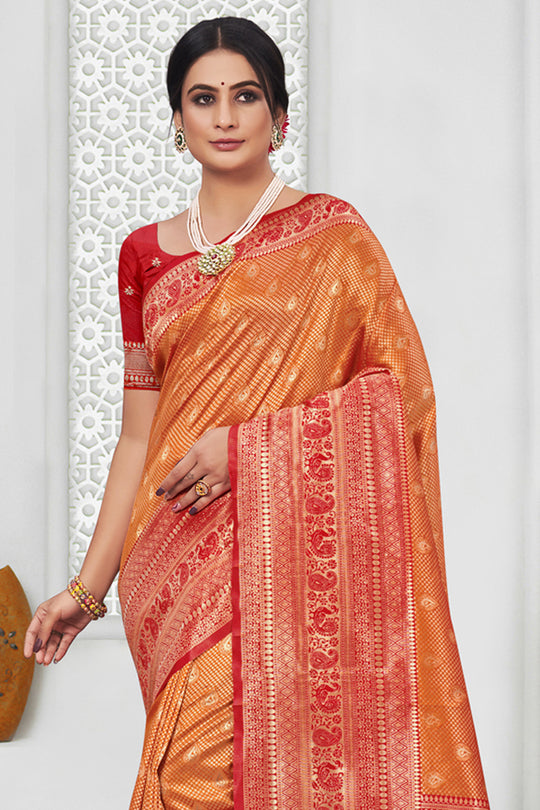 Orange And Red Silk Saree