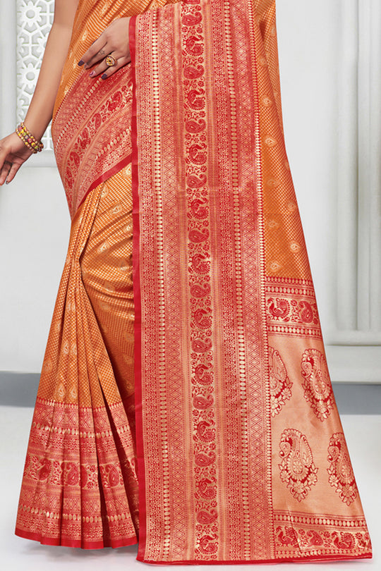 Orange And Red Silk Saree