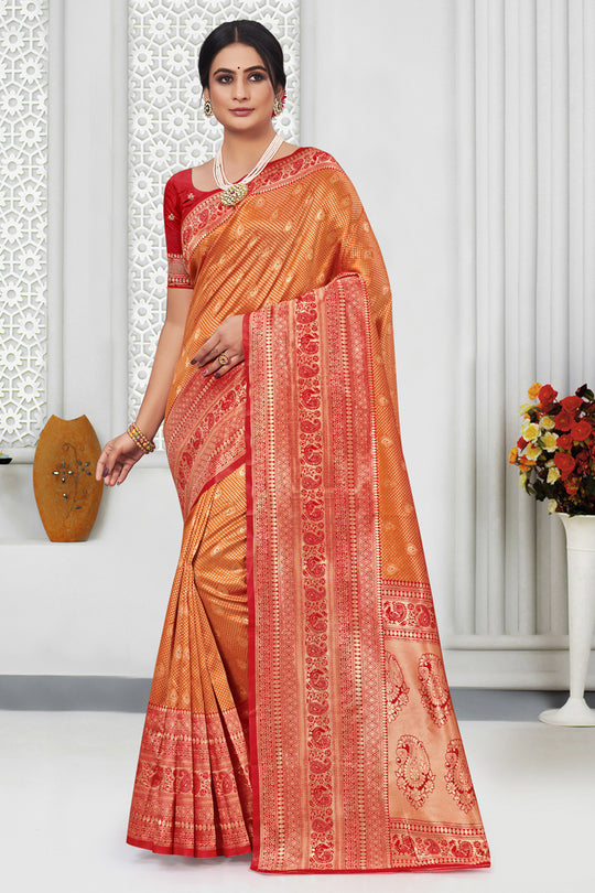 Orange And Red Silk Saree