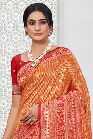 Orange And Red Silk Saree