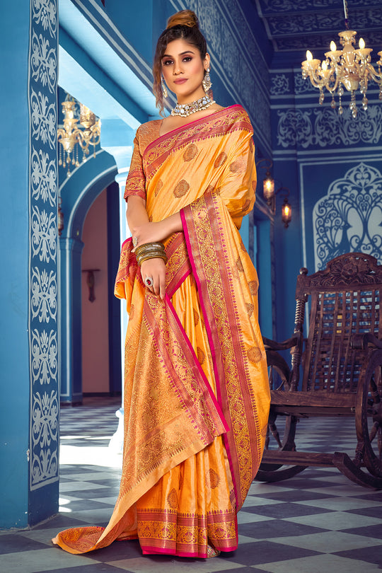 Canary Yellow Banarasi Saree