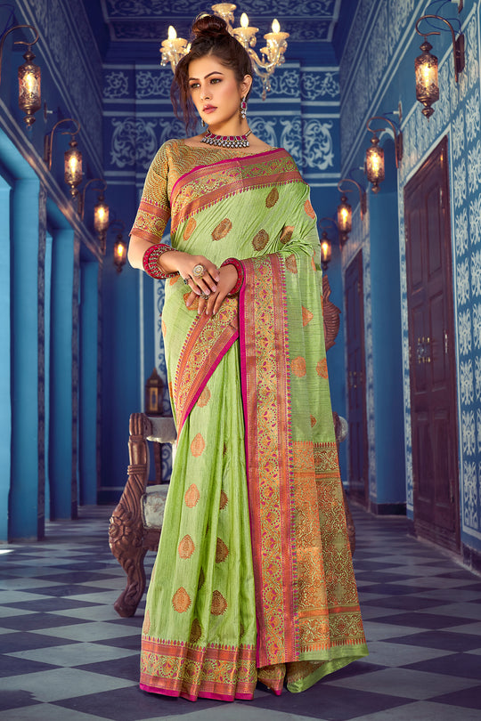 Lime Green Banarasi Saree