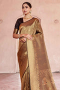 Kanjivaram Fusion Saree Golden Palm Zari Woven Kanjivaram Fusion Saree With Swaroski saree online