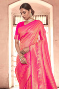 Kanjivaram Fusion Saree Hot Pink Zari Woven Kanjivaram Fusion Saree With Swaroski saree online