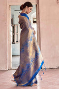 Kanjivaram Fusion Saree Jordy Blue Zari Woven Kanjivaram Fusion Saree With Swaroski saree online