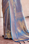 Kanjivaram Fusion Saree Jordy Blue Zari Woven Kanjivaram Fusion Saree With Swaroski saree online