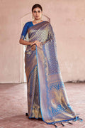 Kanjivaram Fusion Saree Jordy Blue Zari Woven Kanjivaram Fusion Saree With Swaroski saree online