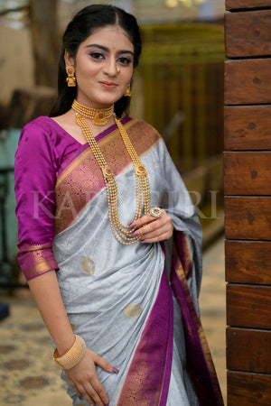 AISHWARYA NIJAMPURAKAR in Silver Grey Kanjivaram Saree