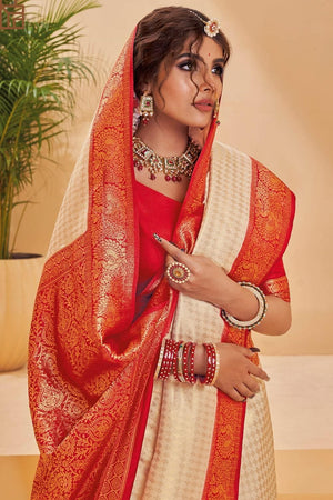 Alabaster Off White Kanjivaram Saree
