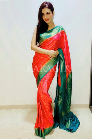 ANUSMRITI SARKAR in Watermelon Pink Kanjivaram Saree
