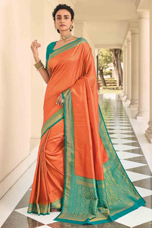 Apricot Orange Kanjivaram Saree