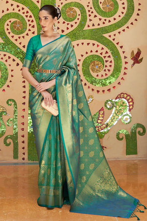 Aqua Green Kanjivaram Saree