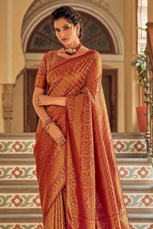 Kanjivaram Saree Auburn Red Kanjivaram Saree saree online