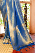Kanjivaram Saree Azure Blue Zari Woven Kanjivaram Saree saree online