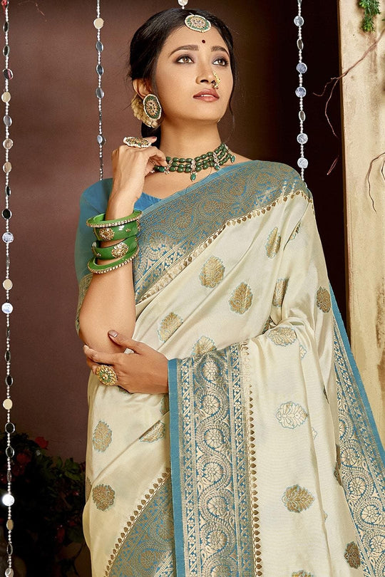 Kanjivaram Saree Beige And Blue Colour Kanjivaram Saree saree online