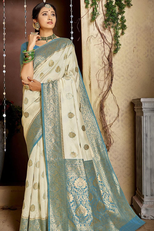 Kanjivaram Saree Beige And Blue Colour Kanjivaram Saree saree online