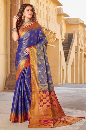 Berry Blue Kanjivaram Saree
