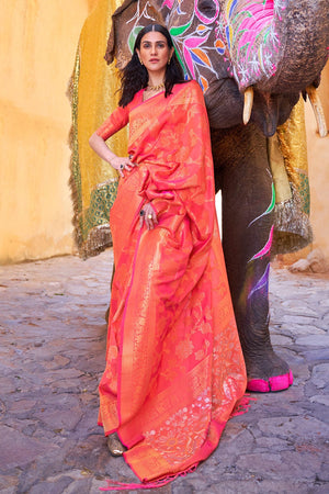Brick Pink Kanjivaram Saree