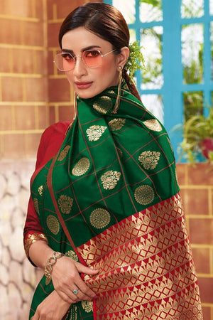 Bridal Green Handcrafted Contemporary Kanjivaram Saree