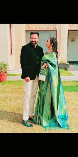 green saree matching groom dress Engagement green saree