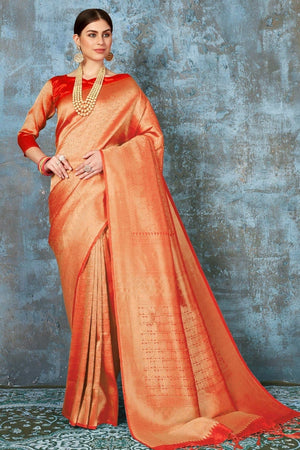 Bright Orange Woven Kanjivaram Saree - Special Wedding Edition