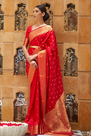 Bright Red Banarasi Saree