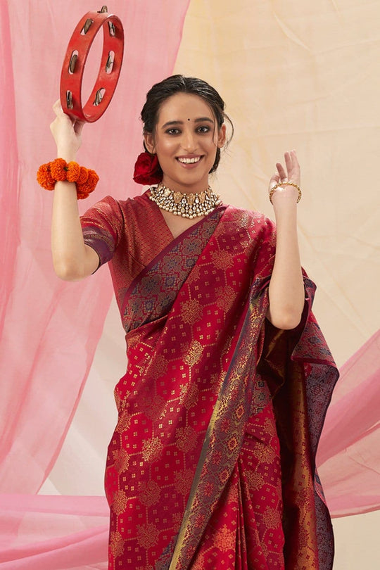 Kanjivaram Saree Burgandy Red Woven Kanjivaram Saree saree online