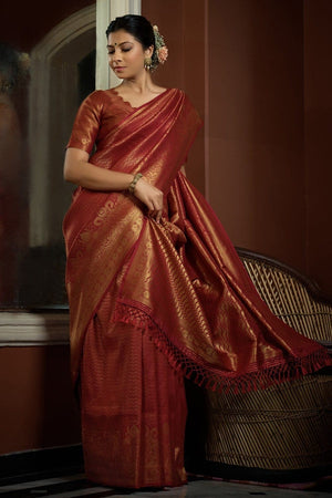 Carmine Red Kanjivaram Saree