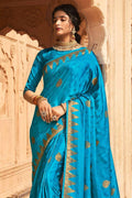 Cerulean Blue Kanjivaram Fusion Saree