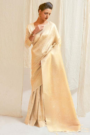 Champagne Cream Shimmery Kanjivaram Saree