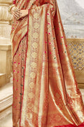 Kanjivaram Saree Cherry Red Zari Woveni Handcrafted Kanjivaram Saree - From Rajwada Collection! saree online