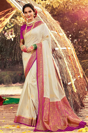 Chiffon White Kanjivaram Saree