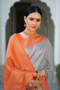 Kanjivaram Saree Cloudy Grey Handcrafted Kanjivaram Saree saree online