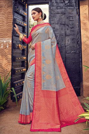 Cloudy Grey Kanjivaram Saree