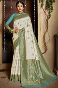 Kanjivaram Saree Cream And Blue Colour Kanjivaram Saree saree online