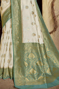 Kanjivaram Saree Cream And Blue Colour Kanjivaram Saree saree online