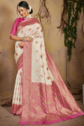 Kanjivaram Saree Cream And Pink Colour Kanjivaram Saree saree online
