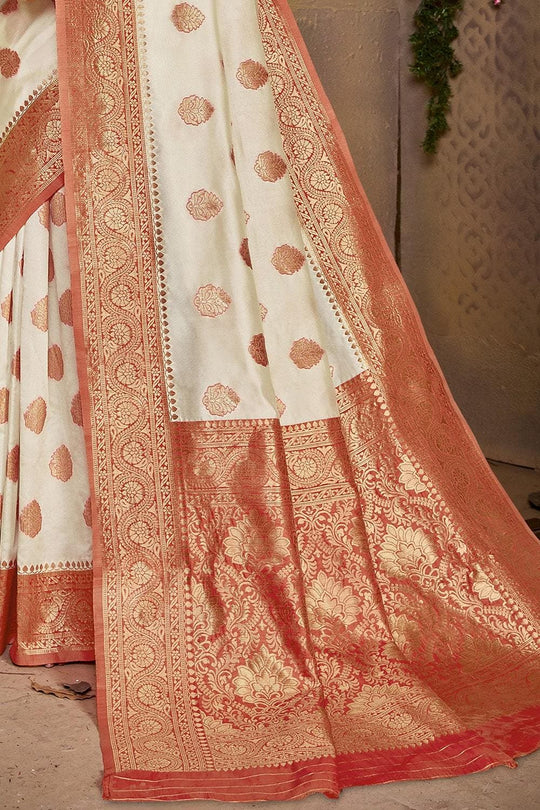 Kanjivaram Saree Cream And Red Colour Kanjivaram Saree saree online
