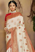 Kanjivaram Saree Cream And Red Colour Kanjivaram Saree saree online