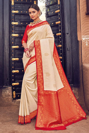 Cream Colour Kanjivaram Saree