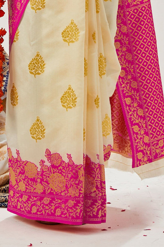 Kanjivaram Saree Creamy Pink Woven Kanjivaram Saree saree online