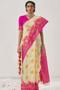 Kanjivaram Saree Creamy Pink Woven Kanjivaram Saree saree online