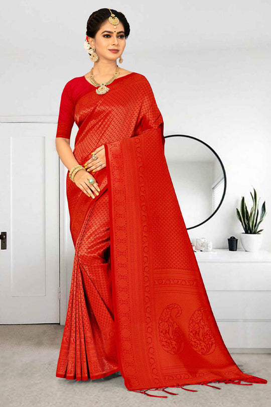 red kanjivaram saree