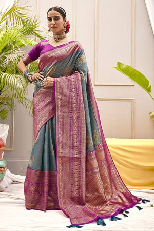 Cyan Blue Kanjivaram Saree